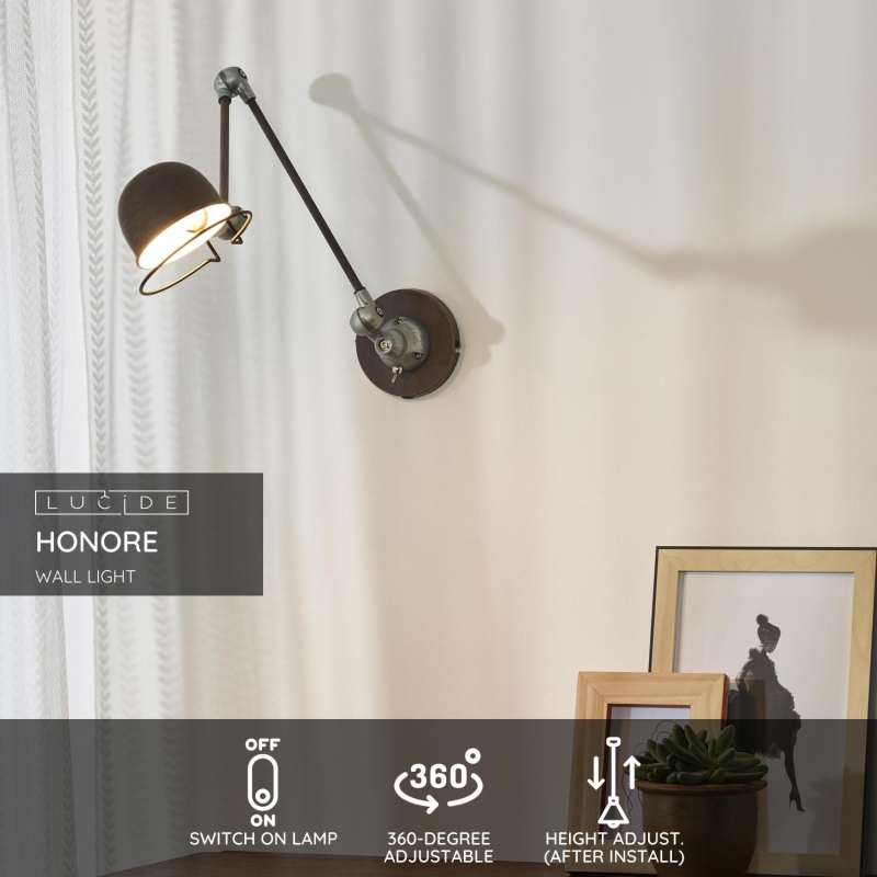 Lucide HONORE - Nástenné svietidlo - 1xE14 - Rust Brown